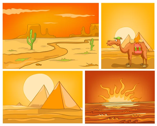 Vector cartoon set of desert backgrounds. — Stockový vektor