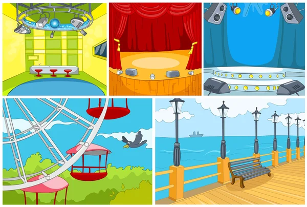 Vector cartoon set of theater and park background — Stock vektor