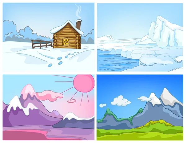 Vector cartoon set of winter backgrounds. — Stockový vektor
