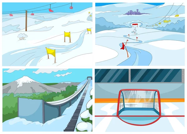 Cartoon set of backgrounds - sport infrastructure — Stockový vektor