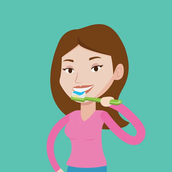 Woman brushing her teeth vector illustration. — Stock Vector