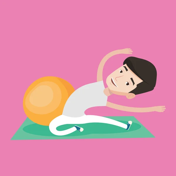 Young man exercising with fitball. — Stock Vector