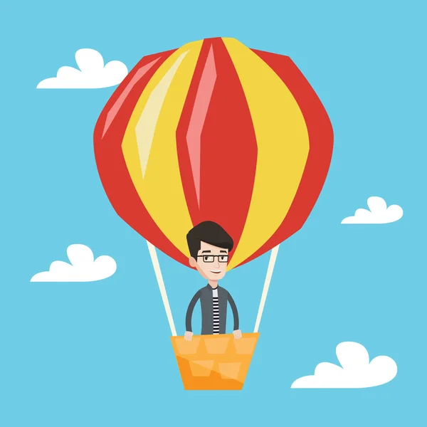 Hombre volando en globo de aire caliente vector ilustración . — Vector de stock