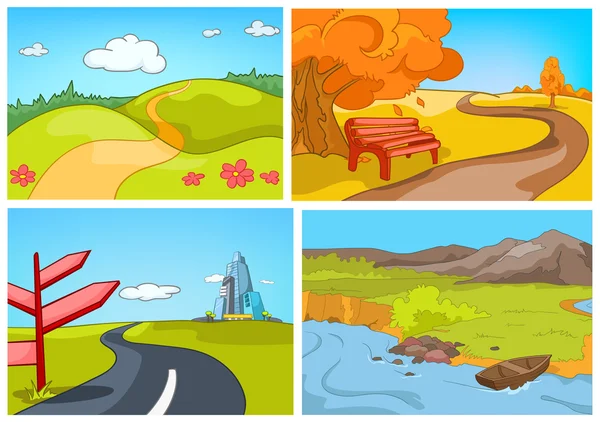 Vector cartoon set of summer, autumn backgrounds. — Stock vektor