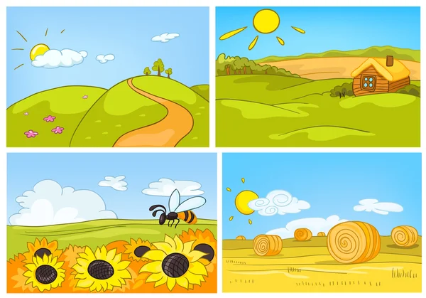 Ensemble de dessins animés vectoriels de milieux d'été . — Image vectorielle