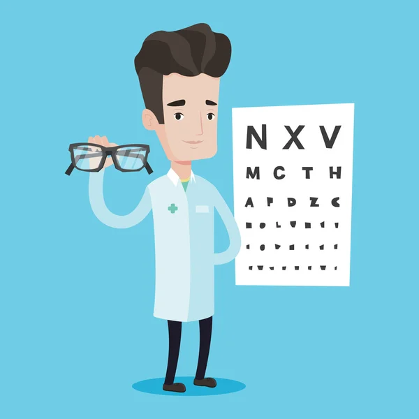 Ophtalmologiste de session tenant des lunettes . — Image vectorielle