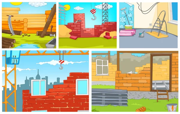 Cartoon set of backgrounds - construction sites. — Stockový vektor
