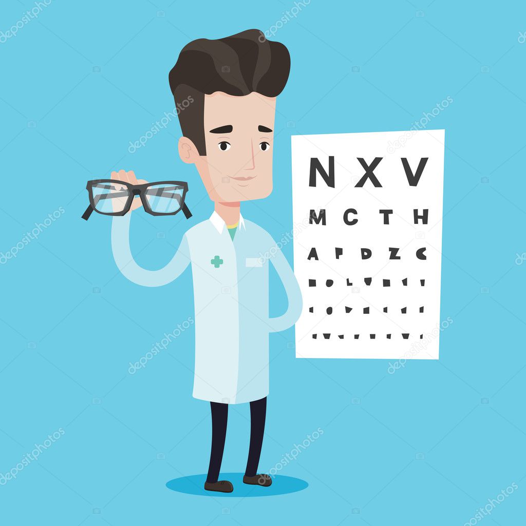 essional ophthalmologist holding eyeglasses.