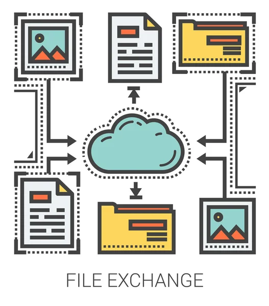 Infographie de ligne d'échange de fichiers . — Image vectorielle