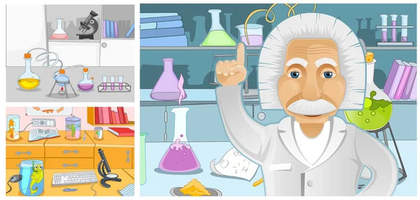 Cartoon set of backgrounds - chemical laboratory. — Stockový vektor