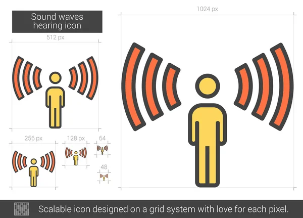 Ondas de sonido icono de línea auditiva . — Vector de stock