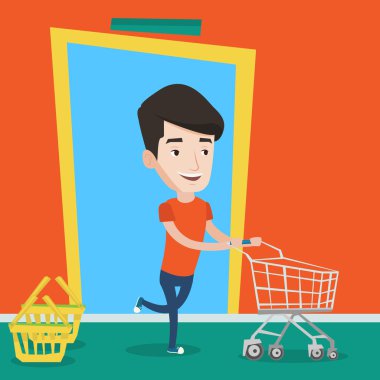 Erkek müşteri ile arabası dükkana çalıştıran.