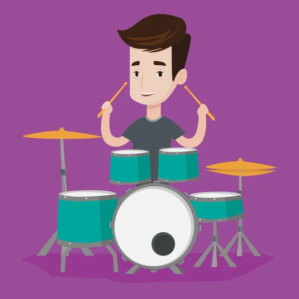 Mann spielt auf Schlagzeug-Vektor-Illustration. — Stockvektor