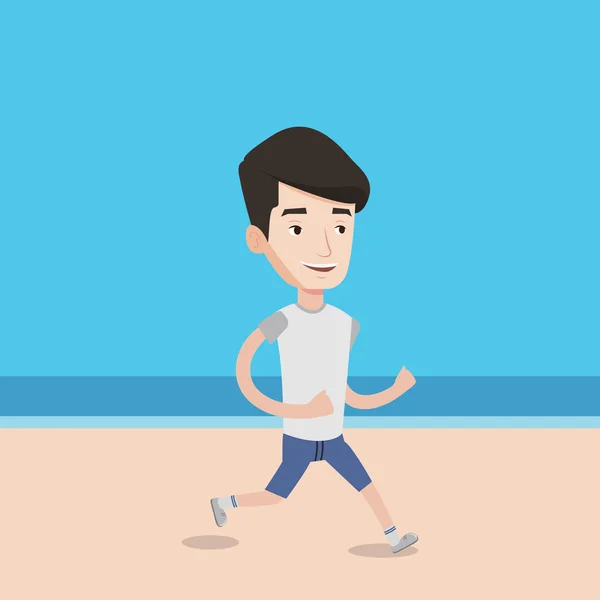 Jeune homme sportif jogging sur la plage . — Image vectorielle
