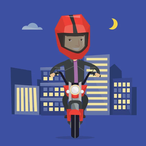 Man riding motorcycle at night vector illustration — Stock Vector