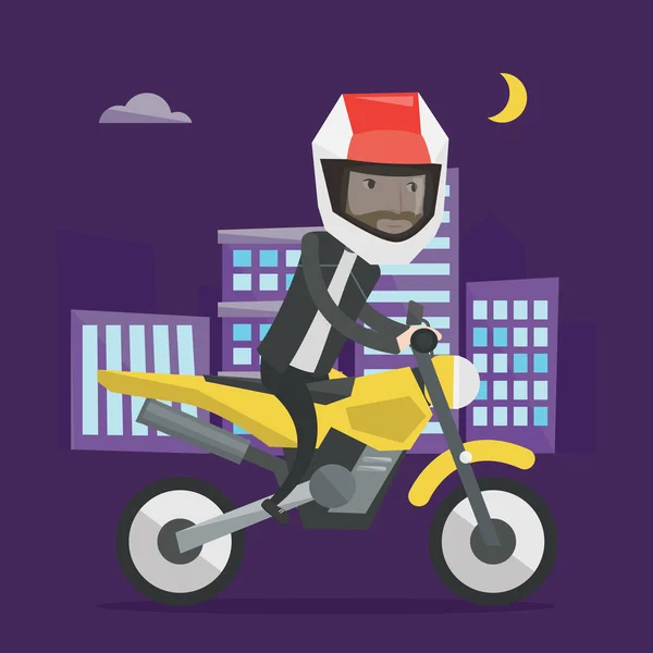 Uomo guida moto di notte vettoriale illustrazione — Vettoriale Stock
