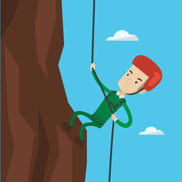 Man climbing in mountains with rope. — Stock Vector