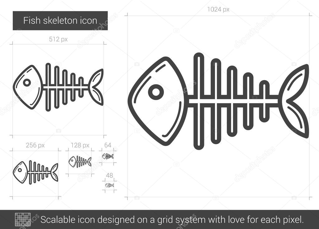Fish skeleton line icon.