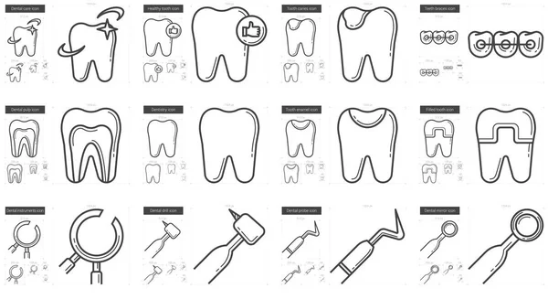 Стоматологія, протезування зубів лінію набір іконок. — стоковий вектор