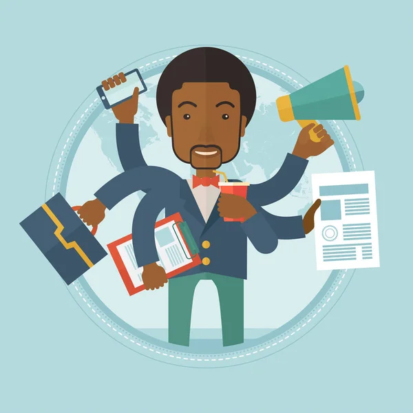 Man coping with multitasking vector illustration. — Stock Vector