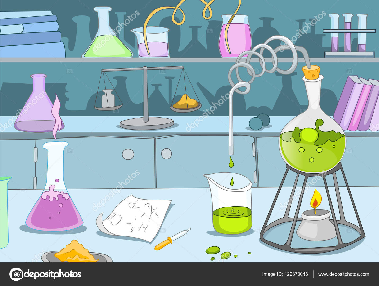 Cartoon background of chemical laboratory. Stock Photo by ©VisualGeneration  129373048