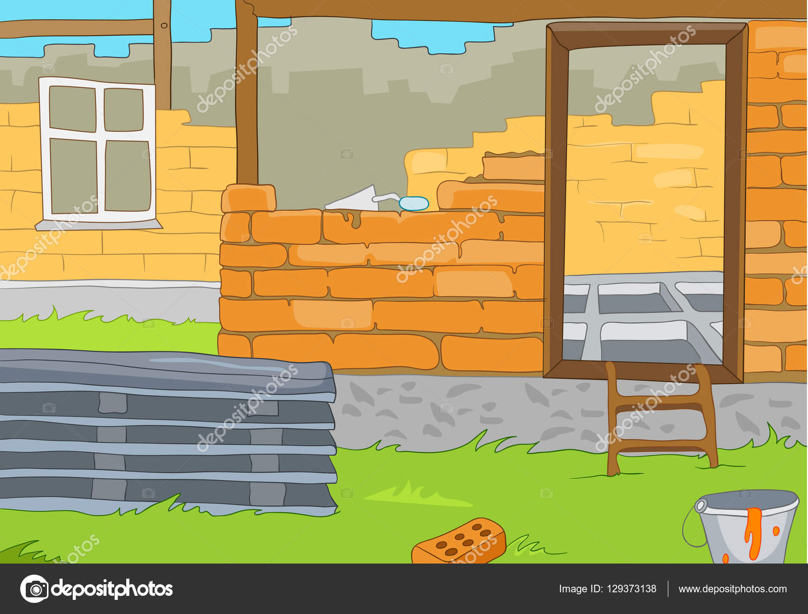 Cartoon background of rural house construction. Stock Photo by  ©VisualGeneration 129373138