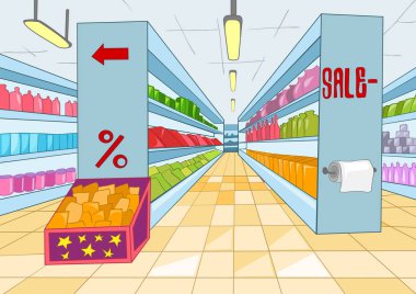 Çizgi film arka plan süpermarket.