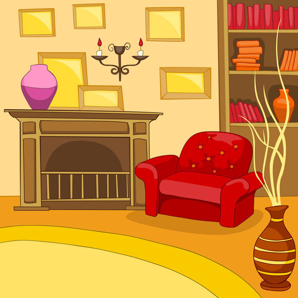 Cartoon background of vintage living room interior