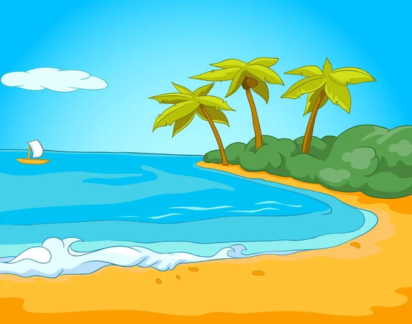 Cartoon background of tropical beach and sea.