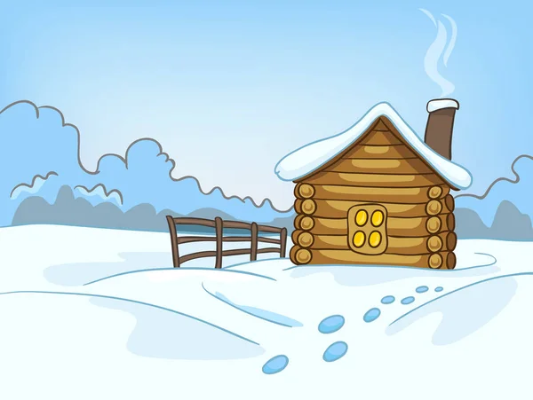 Cartoon background of countryside in winter. — Stock Photo, Image