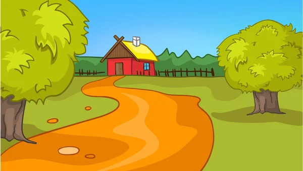Cartone animato sfondo della campagna paesaggio estivo — Foto Stock
