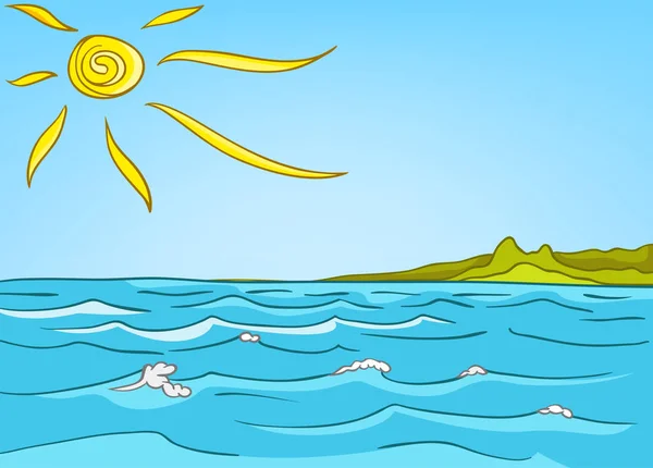 Cartoon background of sea landscape.