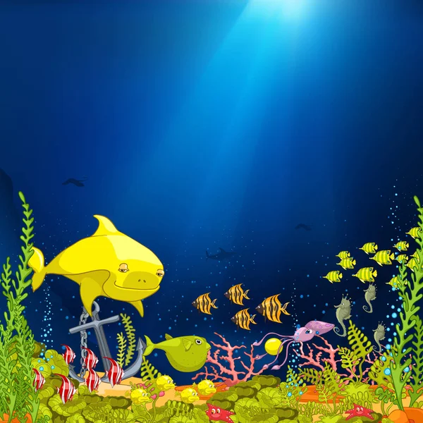 Cartoon background of underwater life. — Stock Photo, Image