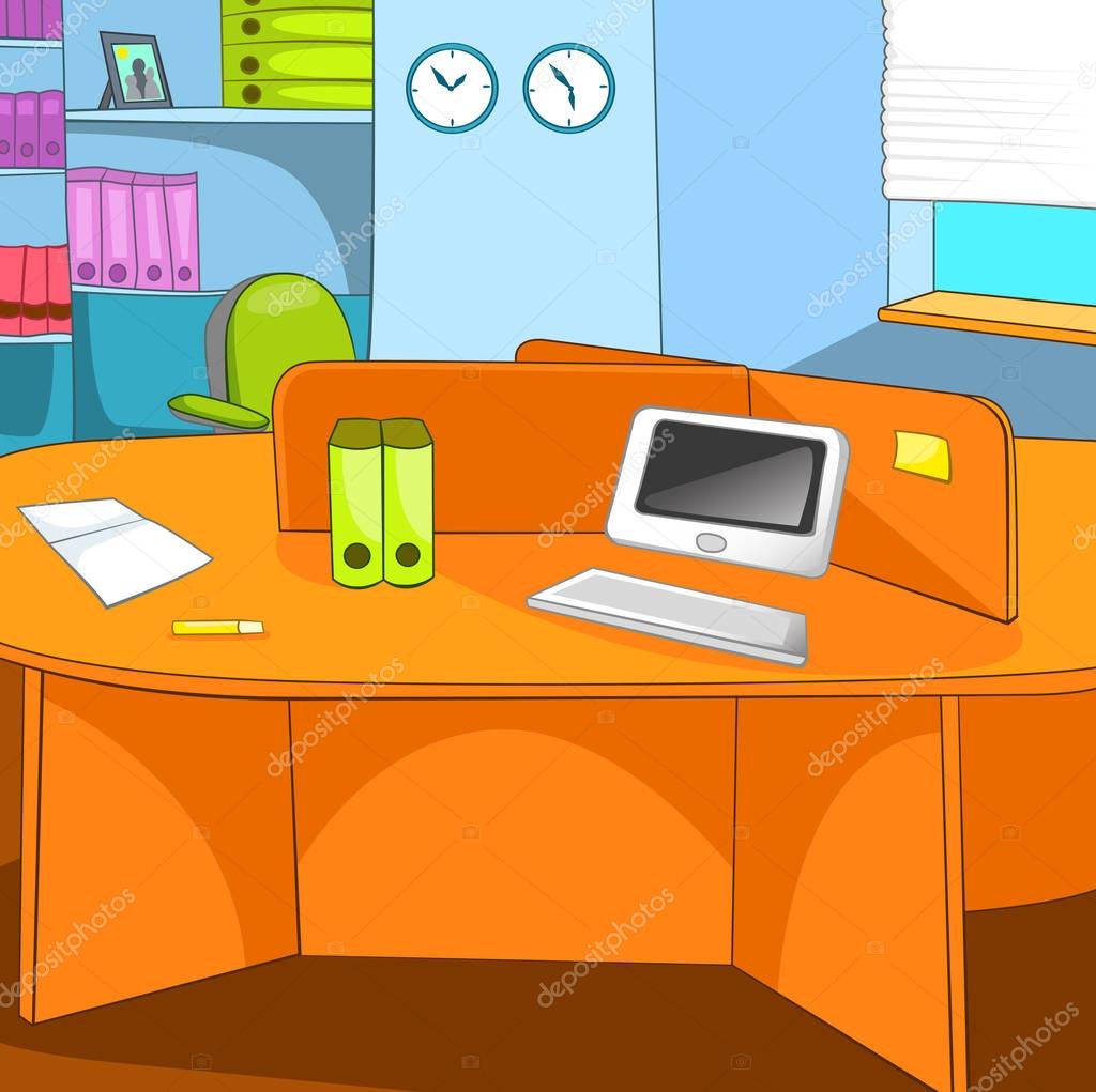 Dei cartoni animati disegnato a mano del posto dell ufficio affari Colorato cartoon del posto di lavoro di ufficio Priorit  bassa del fumetto di interiore
