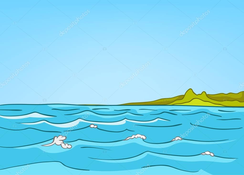 Fondo de dibujos animados del paisaje marino . fotografía de stock