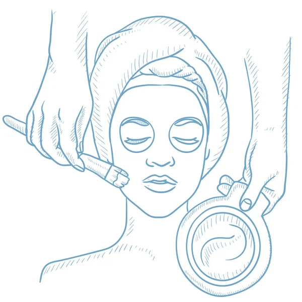 Mujer en salón de belleza durante el procedimiento de cosmetología — Vector de stock