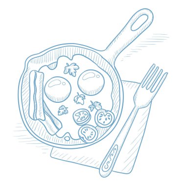 Fried eggs with bacon on frying pan. vector Fried eggs with bacon on frying pan. vector