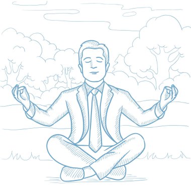 Lotus poz Sahilde meditasyon işadamı.