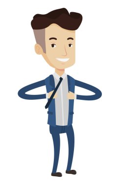 Ceketini süper kahraman gibi açılış iş adamı.