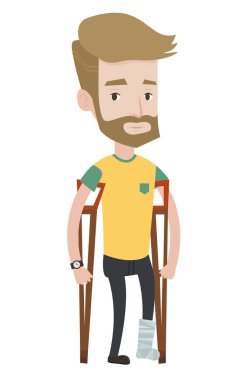 Man with broken leg and crutches. clipart