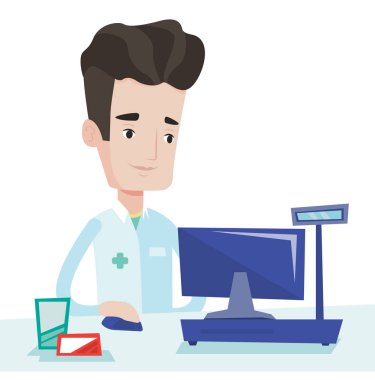 Eczacı kasaya para kutusu.