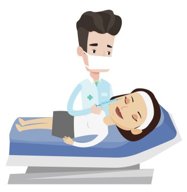 Kadın Güzellik yüz enjeksiyonları salonda alma.