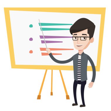 Öğretmen ya da öğrenci ayakta kurulu önünde.