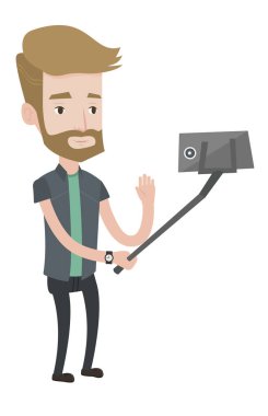 Adam selfie vektör çizim yapma.