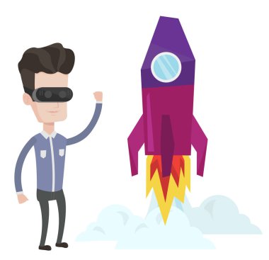 Vr kulaklık açık alanda uçan adam.