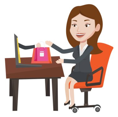 Kadın alışveriş online vektör çizim.