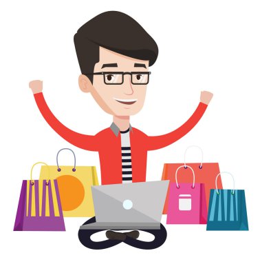 Adam alışveriş online vektör çizim.
