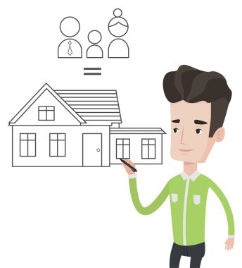 Genç adam onun müstakil ev çizim.