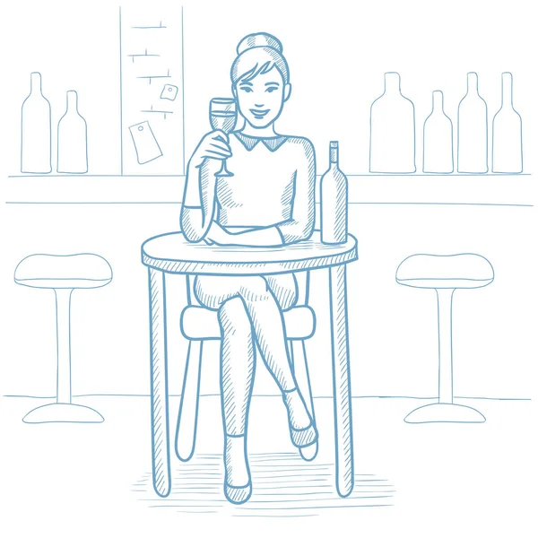 Жінка вживання вина в ресторані. — Stock Vector
