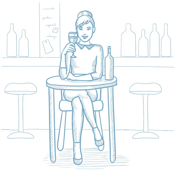 Femme buvant du vin au restaurant . — Image vectorielle